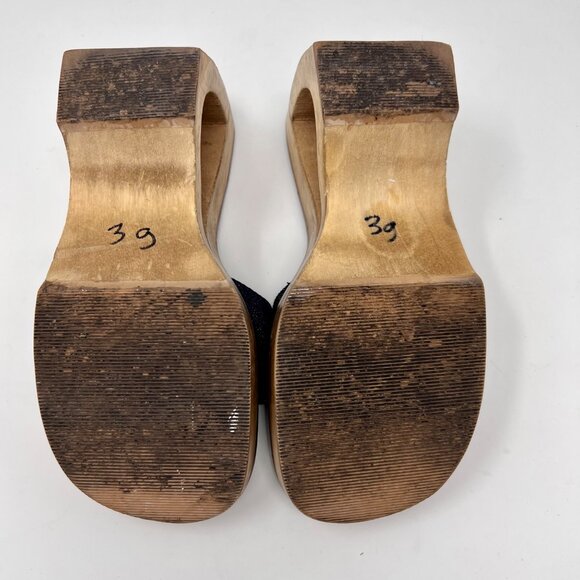 Spice Girls 90s Y2K Denim Wood Cutout Slide Platforms Size 9 - Picture 7 of 10